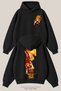 Unisex Demon Slayer Rengoku Printed Front and Back Design Oversize 3 Threaded Inner Ribbed Hooded Sweatshirt