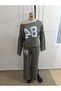 Women's one shoulder open long sleeve printed modal blouse and pants two piece set - 5