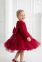 Baby Girl Red Long Sleeve 3D Rose Tulle Princess Evening Dress Birthday Wedding 9 Months-5 Years - 4