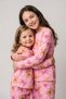 Girls Cute Teddy Bear, Heart and Bowknot Patterned Pink Long Sleeve Pajama Set - 4