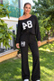 Women's One-Shoulder Open Long-Sleeved Printed Modal Blouse and Wide-Leg Pants Two-Piece Set Casual Comfortable Stylish Sports Set - 5