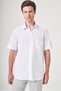 White Hard Collar Short Sleeve Comfort Fit Cotton Shirt 1004260906