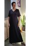 Black V-Neck Long Ankle-Length Short-Sleeved Combed Viscose Dress - 6