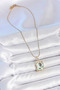316L Steel Gold Color Chain Blue Enamel Flower Embroidered Pearl Detail Portrait Model Women's Necklace - 4