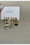 Steel 6-Piece Multi-Gold Earring Set with Snake-Shaped Reflecting Stones, Heart Lock and Baguette Detail Ear Combination