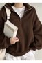Unisex Brown Stand Collar Zippered Pullover Sweatshirt - 3