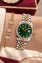 Round Case Gold Silver Green Women's Wristwatch - 3 Atm Water Resistant Steel Band Japanese Movement Gift Special Boxed Hmby2079C1 - 3