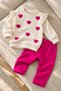 Baby Girl Heart Detailed Ruffle Sleeve 2-Piece Top and Bottom Set Seasonal