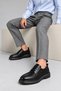 Fv010 Black Classic Shoes Thick Soled Lace-Up Genuine Leather Men's Shoes - 3