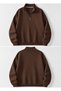 Brown Stand Collar Half Zipper Plain Pullover Sweatshirt - 3