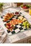 Croissant Patterned Tempered Glass Cutting and Presentation Board Black and White Checkerboard