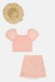 Kids Girl 3 Pcs Textured Top and Skirt With Hat, Pink - 2