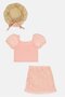 Kids Girl 3 Pcs Textured Top and Skirt With Hat, Pink - 3