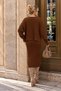 Women's Brown Brown Hair Knit Crew Neck Sweater and Midi Length Skirt Bottom Top Knitwear Set - 2