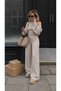 Velora Women's Mink 3-Piece Bolero High Neck Off-Shoulder Blouse Elastic Waist Knitwear Trousers Set - 5