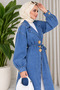 Women's Double-Breasted Collar Bronchial Detailed Belted Denim Jeans Kimono - Trench Coat - 2