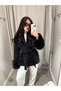 Fur Detailed Belted Women's Jacket - Black - 4