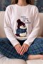 White Penguin Patterned Women's Fleece Plush Pajama Set - 4