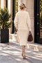 Women's Ecru Ecru Hair Knit Crew Neck Sweater and Midi Skirt Top and Bottom Knitwear Set - 2