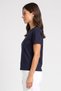 Women Round Neck Short Sleeve Embroidered T-Shirt, Navy - 3