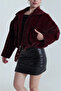 Plush Fur Texture Belt Detailed Pocketed Premium Bomber Style Women's Oversized Jacket - 3