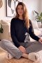 Black Dalmatian Patterned Cotton Refined Women's Pajama Set