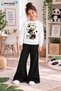 Winter, Spring, and Autumn Girls' Black Spanish Flared Bottoms and White Sweat Top