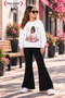 Winter, Spring, and Autumn Girls' Black Spanish Flared Bottoms and White Sweat Top