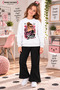 Winter, Spring, and Autumn Girls' Black Spanish Flared Bottoms and White Sweat Top