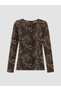 Nevavm with a Difference of Mind, Lcw Everyday Brown Combed Cotton Leopard Oval Neck Long Sleeve Women's Blouse - 5
