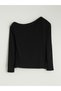 Nevavm with a Difference Lcw Vision Black Combed Cotton Plain Boat Neck Long Sleeve Women's Blouse - 5