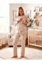 New Season Beige 100% Cotton Winter Long Sleeve Special Design Maternity Pajama Set with Hidden Breastfeeding Feature - 6