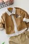 Embroidered Lion Detailed Knitwear Cardigan and Striped Shirt Baby Boy 3-Piece Set - Mustard - 6