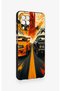 Samsung A22 Compatible Orange and Black Car Patterned Silicone Case - 3
