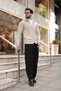 Stone Color Knitted Patterned Double Zipper Men's Knitwear Cardigan E7537 - 2