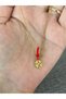 Steel Auger Chain Clover Necklace Red Rope - 2