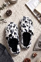 Women's Black and White Bowknot Leopard Patterned Plush House Slippers Soft Sole Warm House Slippers - 5
