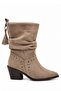 Frea Women's Suede Studded Tasseled Bellows Thick Heeled Ankle Length Short Boots - 2