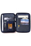 Bag organizer carrying case - navy blue multi-compartment with ring flake embroidered zipper - 2