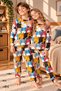 Colorful Patterned Crew Neck 100% Cotton Interlock Fabric Long Sleeve Pajama Set for Girls and Boys - 3