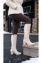 Leather Look Long Boots with Stretchable Back, Flexible Thick Heels and V Metal Detail - 6