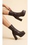 Women's Platform Sole Thick Heeled Shiny Stretch Short Boots - 4