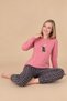 Fawn 6001 Interlock Cute Teddy Bear Patterned Winter Home Women's Pajama Set - 2