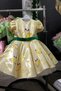 Yellow Banana Patterned Shiny Satin Girls' Dress with Belted Balloon Sleeves Birthday Special Occasion - 3