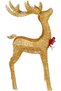 Christmas Ornament, Deer, Gold - Metal, Illuminated, Glittery, with Red Bow, 63X110 cm