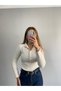 Snap Fastener Gold Detailed Crew Neck Steel Knitwear