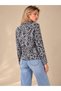 Women's Gray Leopard Patterned Soft Shiny Fabric Stand Collar Bat Sleeve Blouse - 7