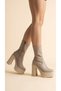 Women's Platform Sole Thick Heeled Shiny Stretch Short Boots - 2