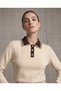 Women's Elegant Polo Collar Striped Cuff Detailed Stylish Knitwear Blouse