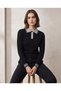 Women's Elegant Polo Collar Striped Cuff Detailed Stylish Knitwear Blouse